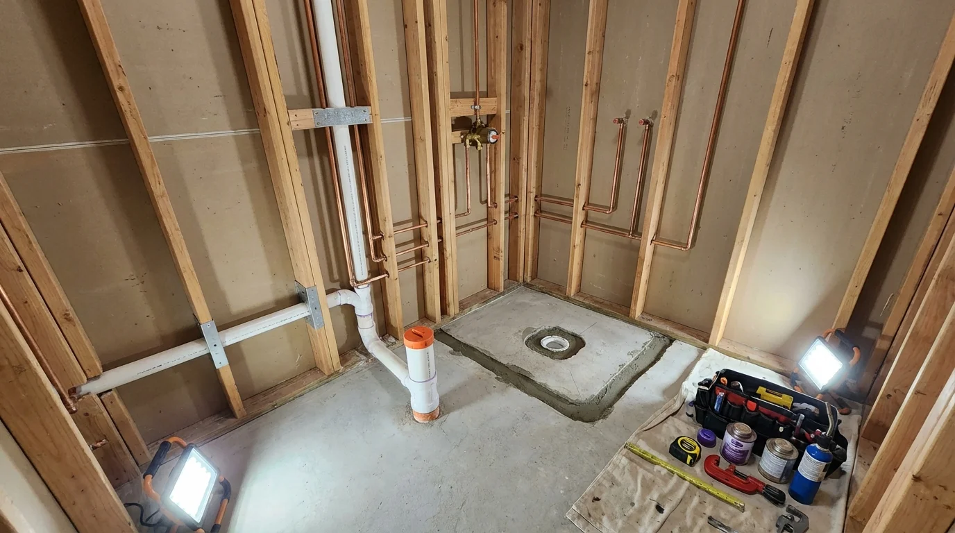 Bathroom rough-in plumbing during remodel by Johns Plumbing LLC in La Habra