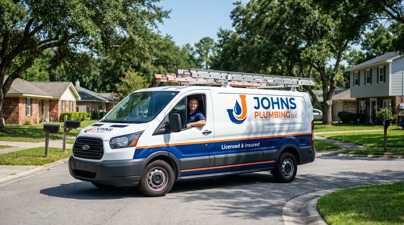 Johns Plumbing LLC service van in La Habra, CA