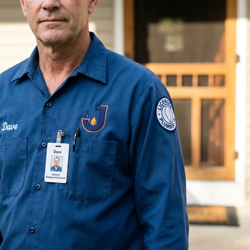 Licensed plumber showing ID badge in La Habra, CA