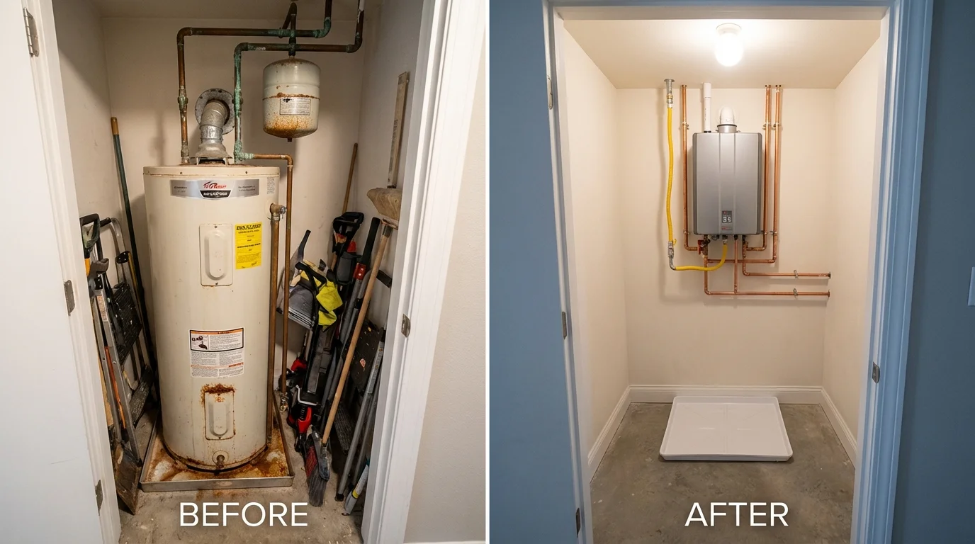 Tank water heater versus wall-mounted tankless unit comparison for La Habra, CA homeowners
