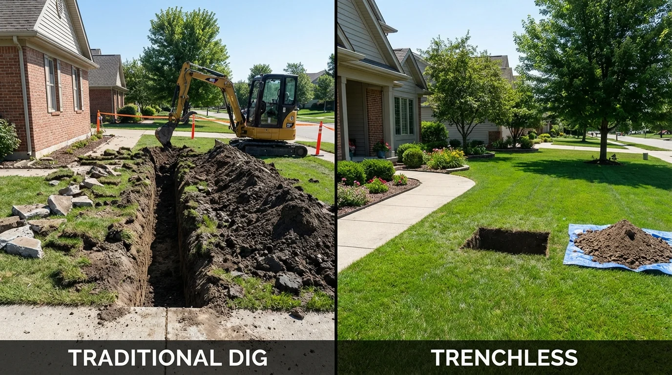 Trenchless sewer repair with minimal yard damage versus traditional excavation in La Habra, CA